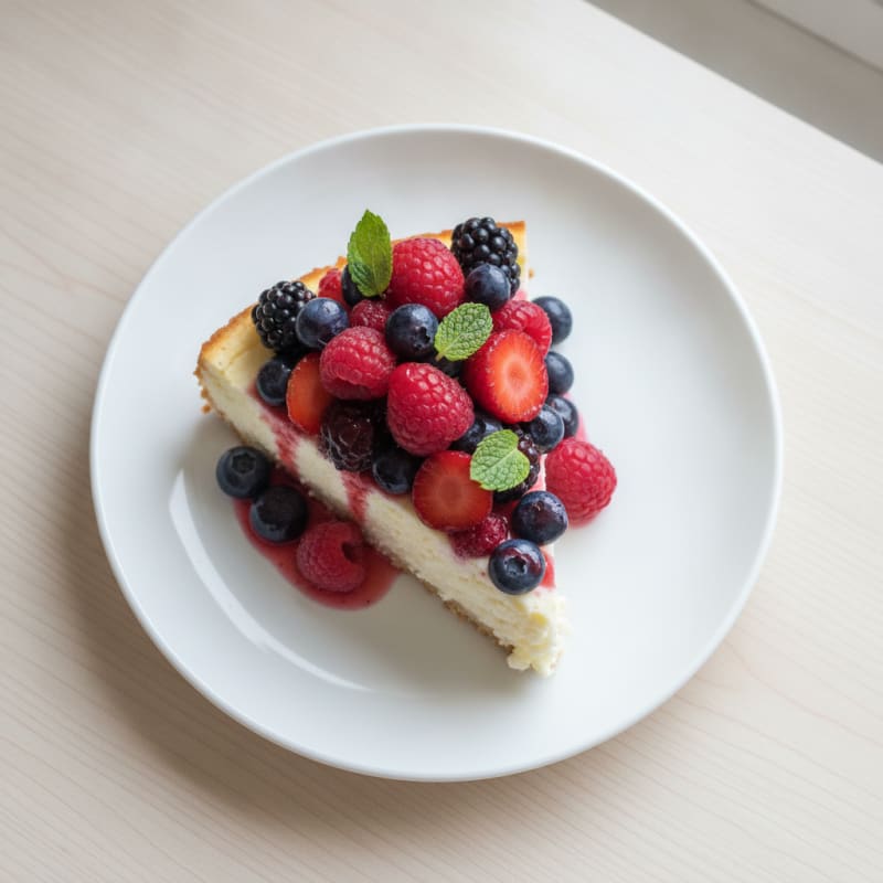 Greek Yogurt Protein Cheesecake with Mixed Berries