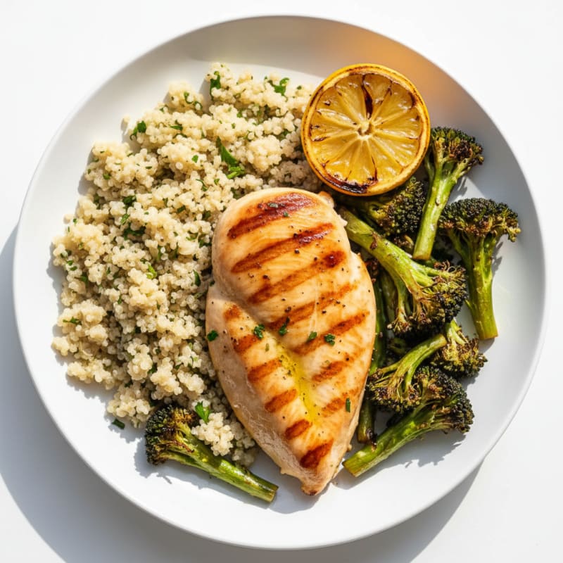 Grilled Chicken Breast with Quinoa and Roasted Broccoli