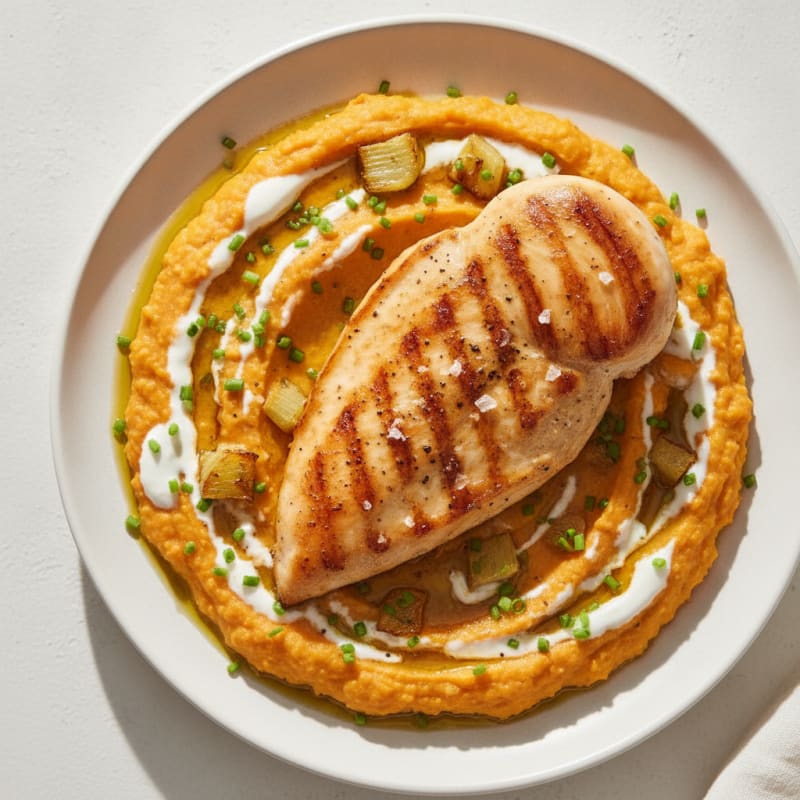Pan-Seared Chicken with Creamy Sweet Potato and Fennel Mash