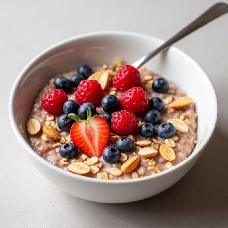 Creamy Protein Oatmeal with Fresh Berries and Toasted Nuts