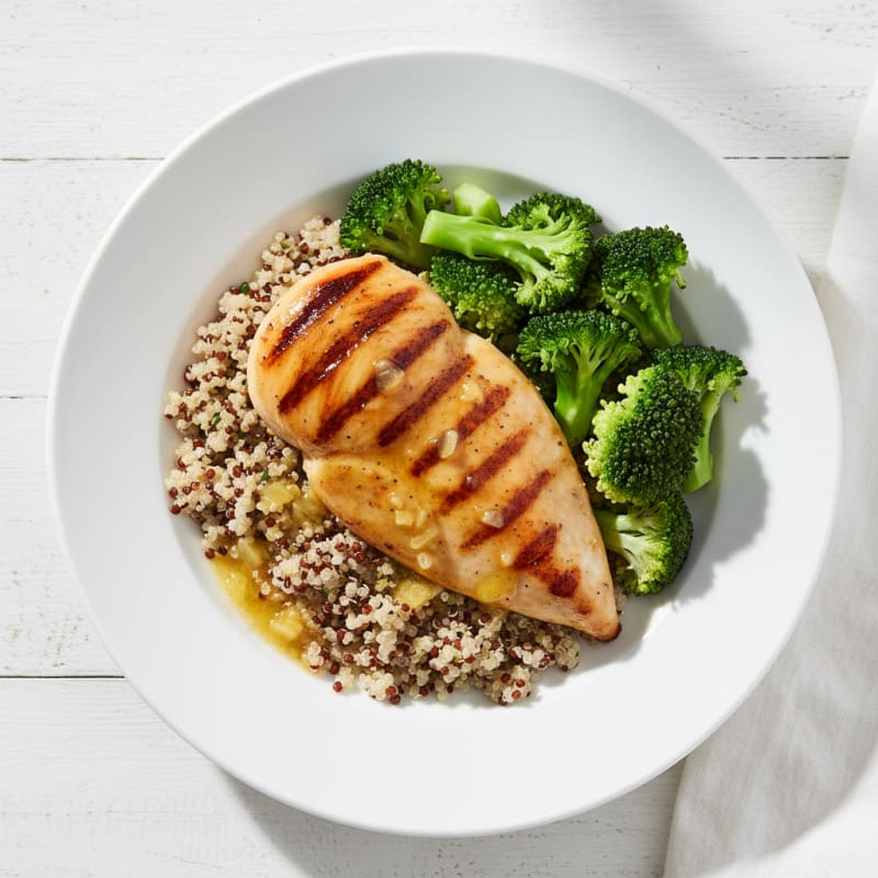 Grilled Chicken Breast with Quinoa and Steamed Broccoli