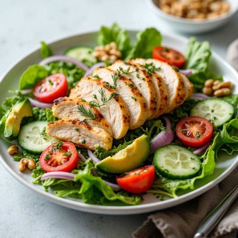 Grilled Chicken and Fresh Greens Salad with Creamy Herb Dressing