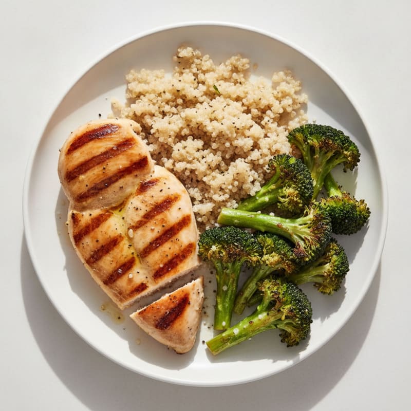 Grilled Chicken Breast with Roasted Broccoli and Quinoa