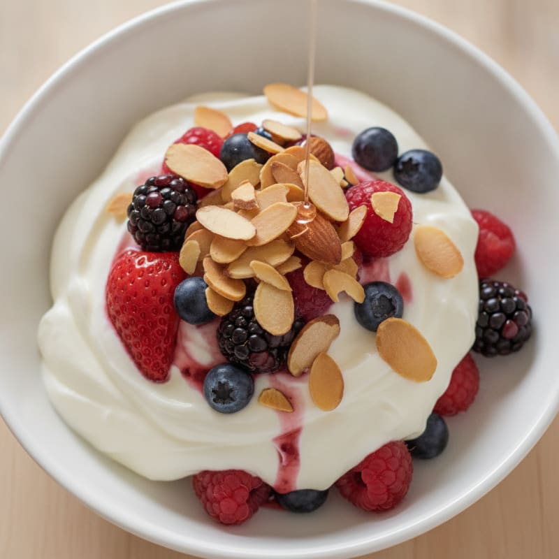Greek Yogurt Protein Parfait with Mixed Berries and Almonds