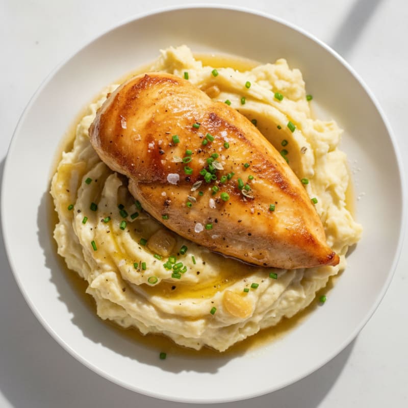 Buttery Garlic Mashed Potatoes with Herb-Roasted Chicken