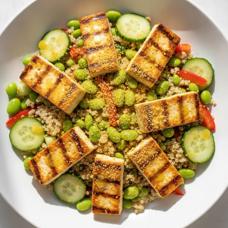 Grilled Tofu and Quinoa Salad with Crunchy Vegetables