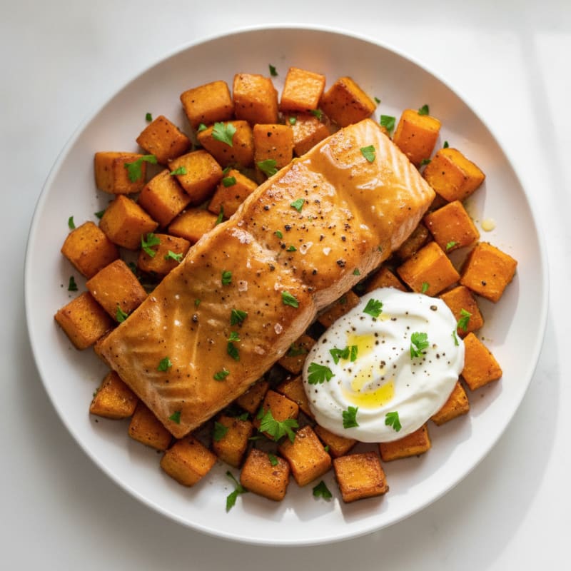 Maple-Glazed Salmon with Roasted Sweet Potatoes