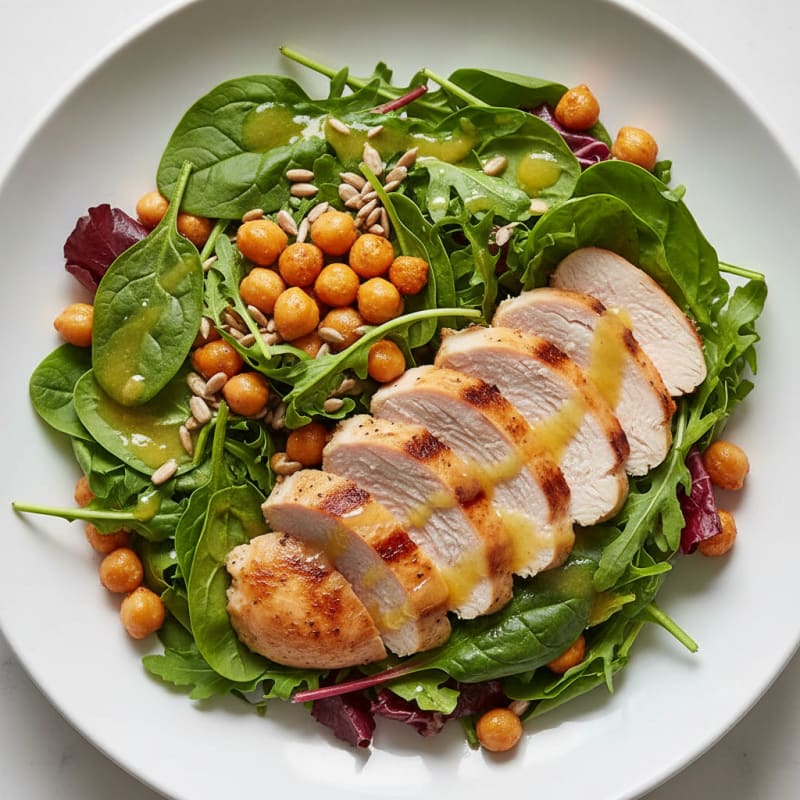 Grilled Turkey Breast Salad with Mixed Greens and Chickpeas