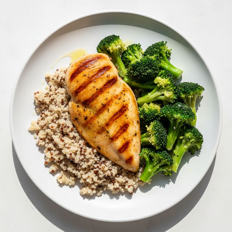 Grilled Chicken Breast with Quinoa and Steamed Broccoli