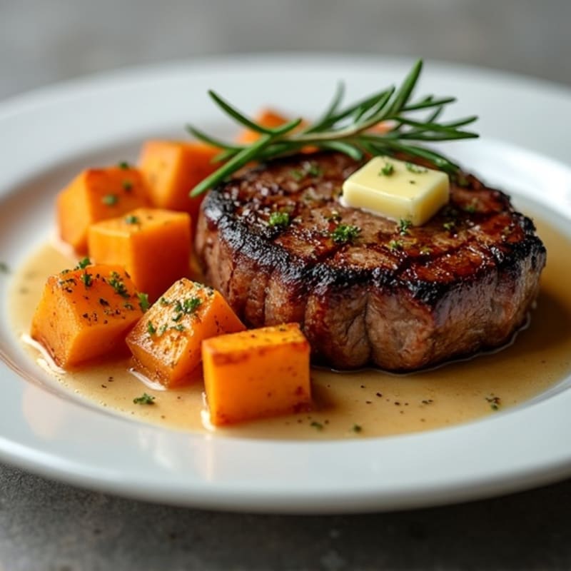 Garlic-Butter Seared Steak with Roasted Sweet Potato