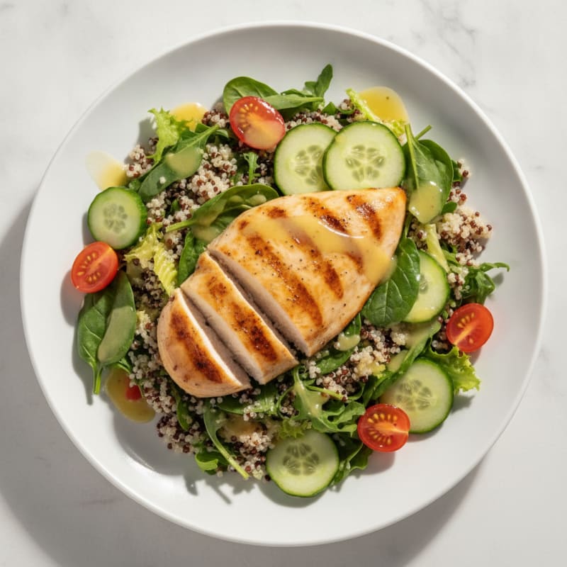 Grilled Chicken Breast with Mixed Greens and Quinoa Salad