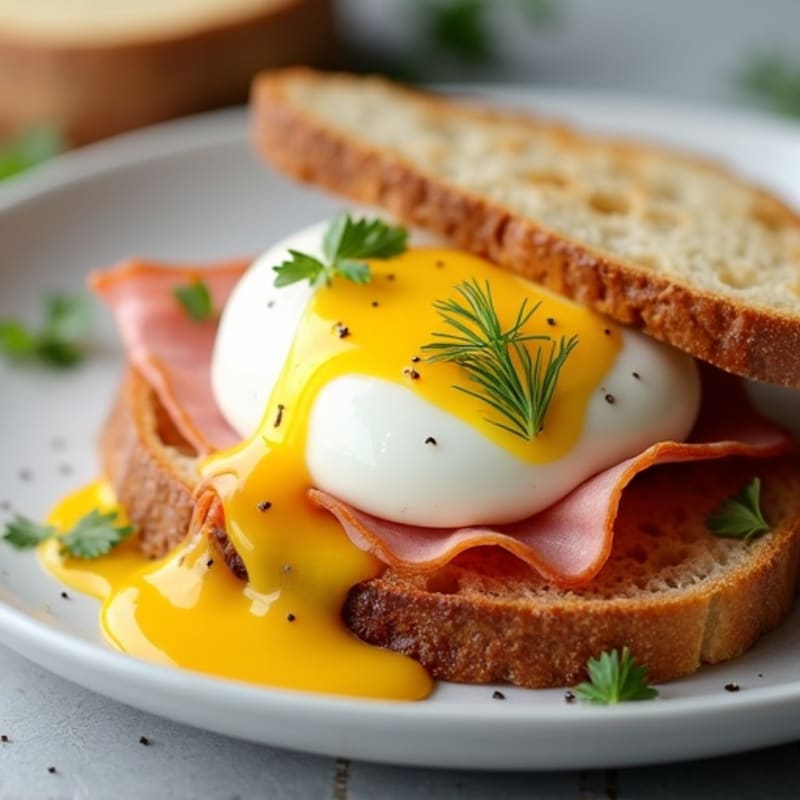 Healthy Poached Eggs with Lean Ham and Creamy Lemon Sauce