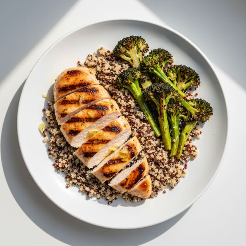 Grilled Chicken Breast with Quinoa and Roasted Broccoli