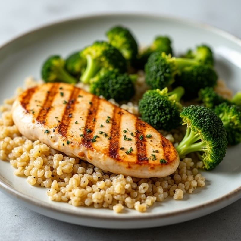 Grilled Chicken Breast with Quinoa and Roasted Broccoli