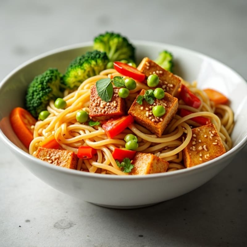 Sesame Ginger Rice Noodle Bowl with Crispy Tofu