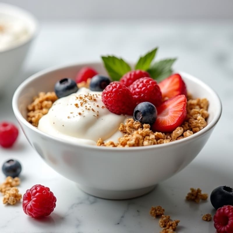 Creamy Greek Yogurt Bowl with Crunchy Protein Granola and Fresh Berries