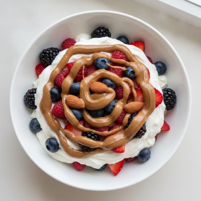 Greek Yogurt Protein Parfait with Mixed Berries and Almond Butter