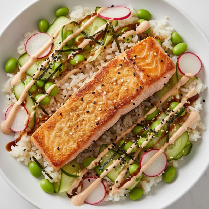 Crispy Salmon Sushi Rice Bowl
