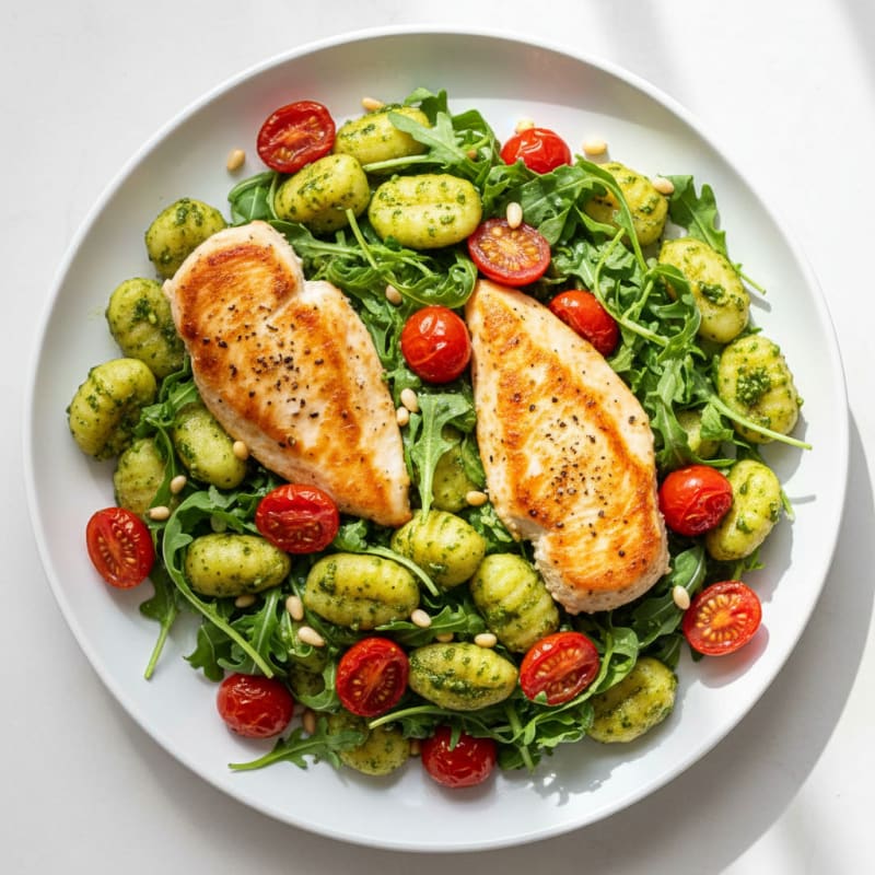 Gnocchi with Arugula Pesto and Cherry Tomatoes