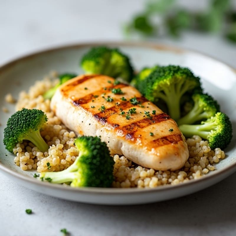 Grilled Chicken Breast with Roasted Broccoli and Quinoa