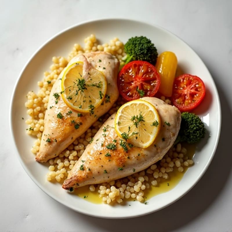 Lemon Herb Roasted Chicken with Fluffy Couscous and Roasted Vegetables