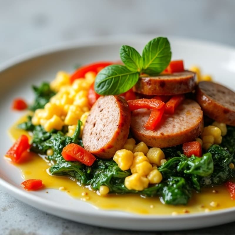 Egg White and Spinach Scramble with Turkey Sausage