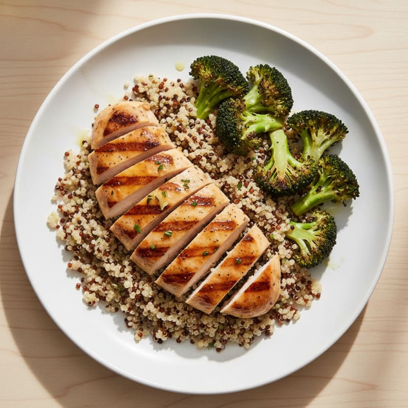 Grilled Chicken Breast with Quinoa and Roasted Broccoli