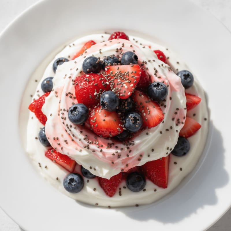 Greek Yogurt Protein Parfait with Mixed Fruit and Chia Seeds