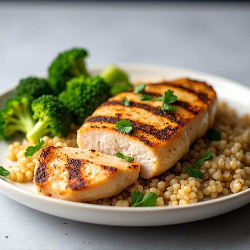 Grilled Chicken Breast with Quinoa and Roasted Broccoli