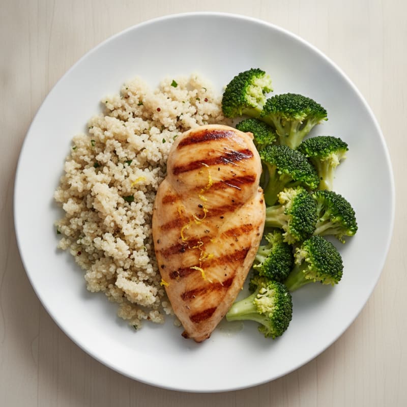 Grilled Chicken Breast with Quinoa and Steamed Broccoli