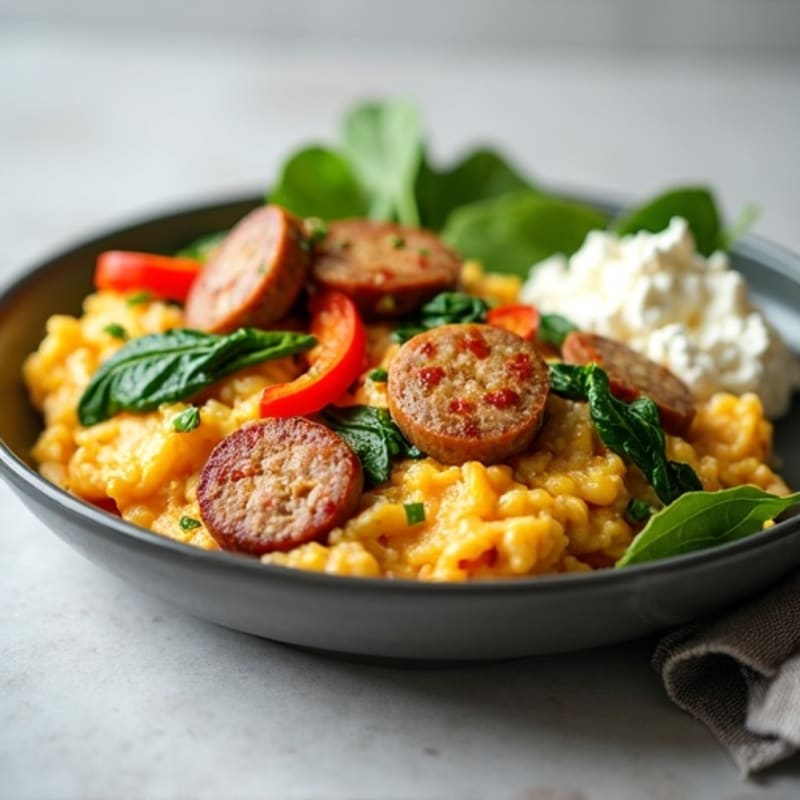 Egg White and Turkey Sausage Scramble with Cottage Cheese