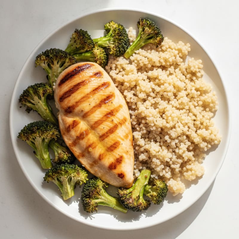 Grilled Chicken Breast with Quinoa and Roasted Broccoli