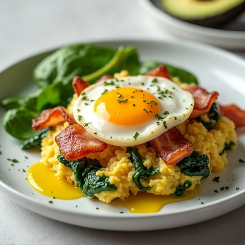 Cottage Cheese Egg Scramble with Spinach and Turkey Bacon