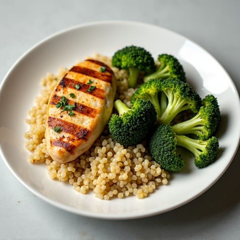 Grilled Chicken Breast with Roasted Broccoli and Quinoa