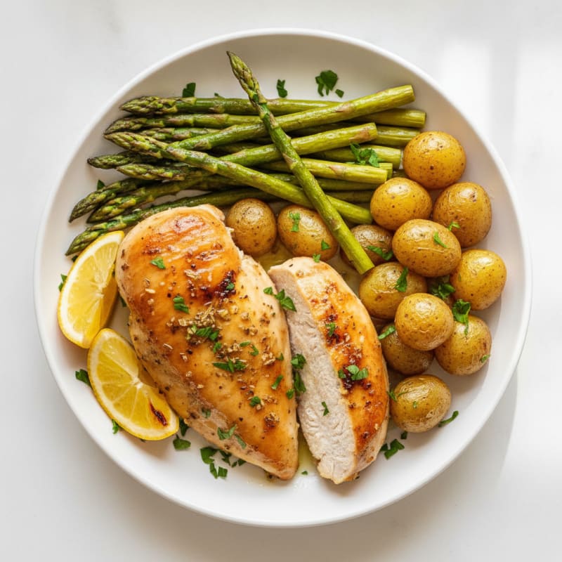 Lemon Herb Roasted Chicken with Asparagus