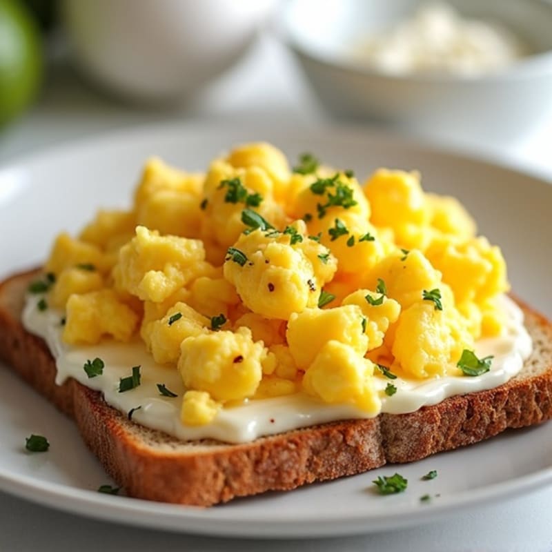 High Protein Fluffy Scrambled Eggs with Creamy Cottage Cheese Toast