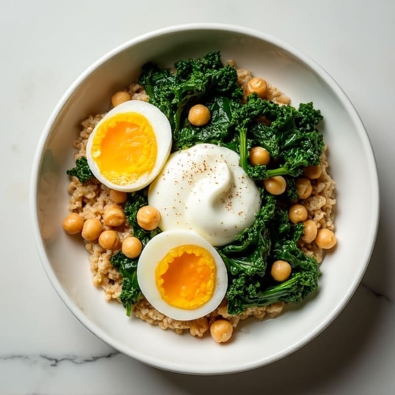 Creamy Savory Oatmeal with Sautéed Greens