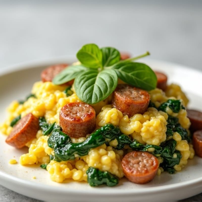 Egg White and Turkey Sausage Scramble with Spinach