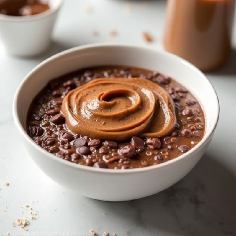Creamy Dark Chocolate Protein Oats with Molten Nut Butter Swirl