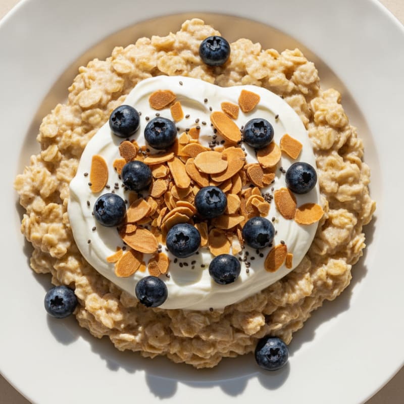 Fluffy Greek Yogurt Oatmeal with Almonds and Berries