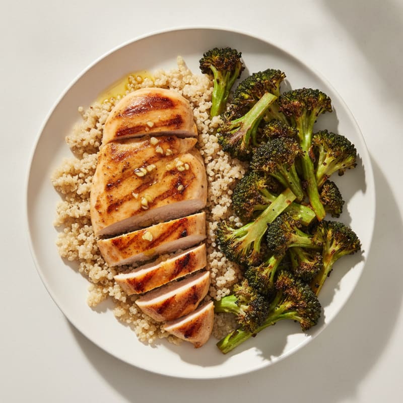 Grilled Chicken Breast with Quinoa and Roasted Broccoli