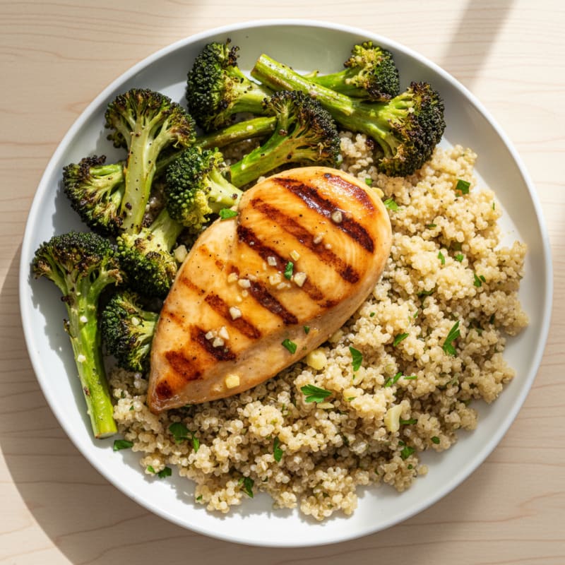 Grilled Chicken Breast with Quinoa and Roasted Broccoli
