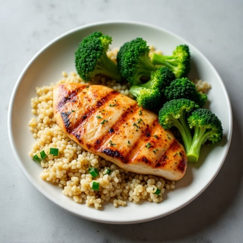 Grilled Chicken Breast with Steamed Broccoli and Quinoa