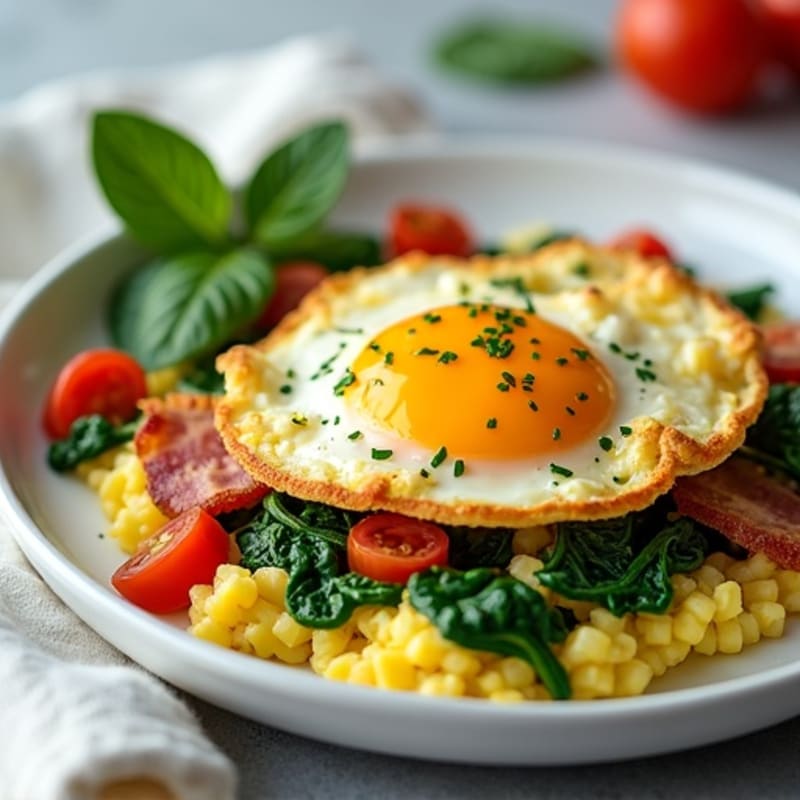 Fluffy Egg and Spinach Scramble with Lean Turkey Bacon