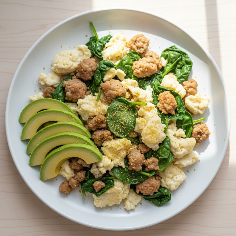 Egg White and Turkey Sausage Scramble with Spinach