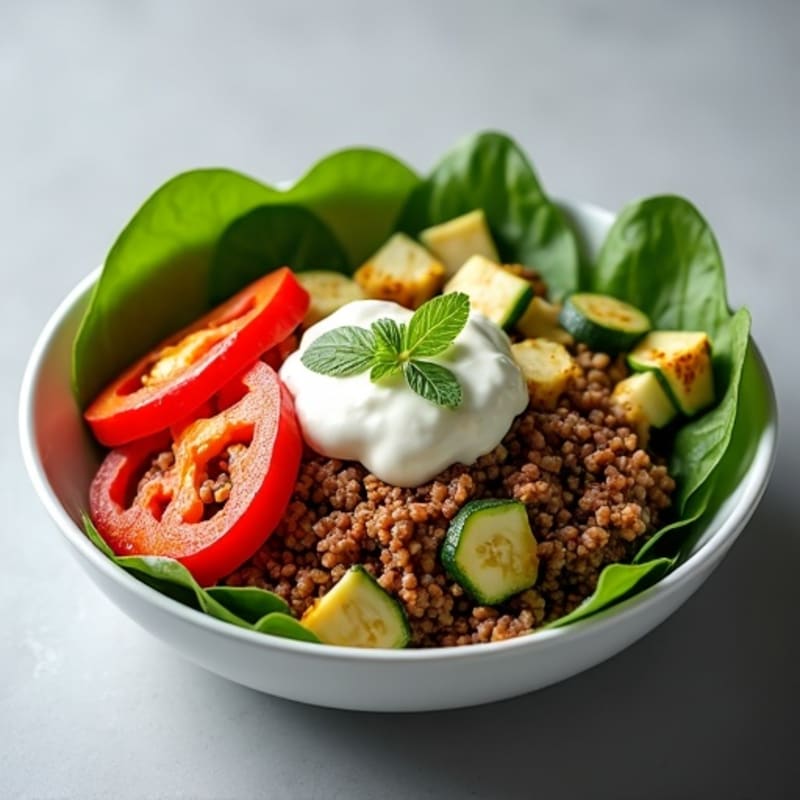 Crispy Ground Beef and Veggie Bowl with Creamy Burger Dressing