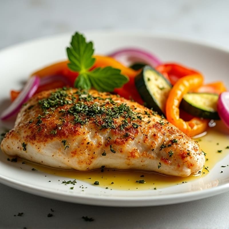 Herb-Crusted Pan Seared Chicken with Roasted Vegetables