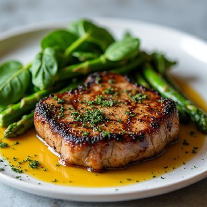 Herb-Crusted Pan Seared Steak with Roasted Garlic