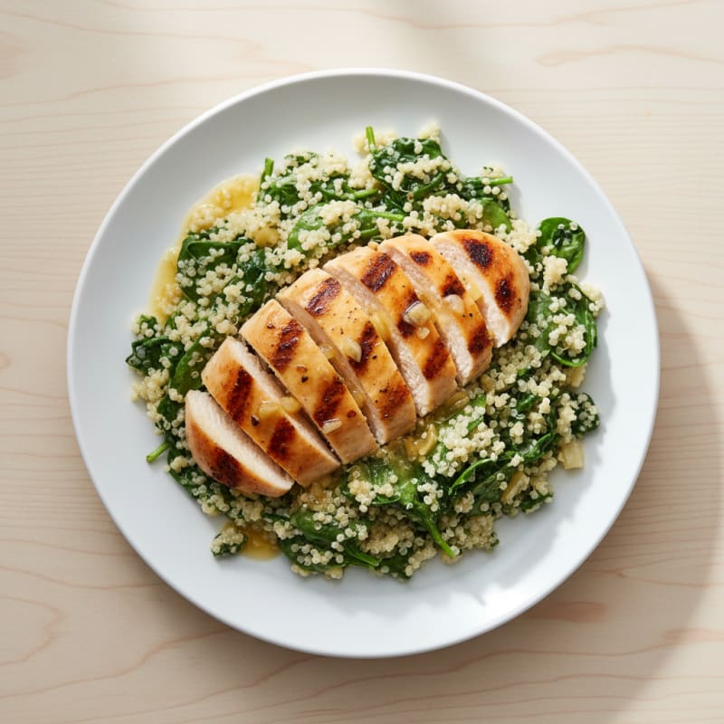Grilled Lemon-Garlic Chicken Breast with Creamy Quinoa and Spinach