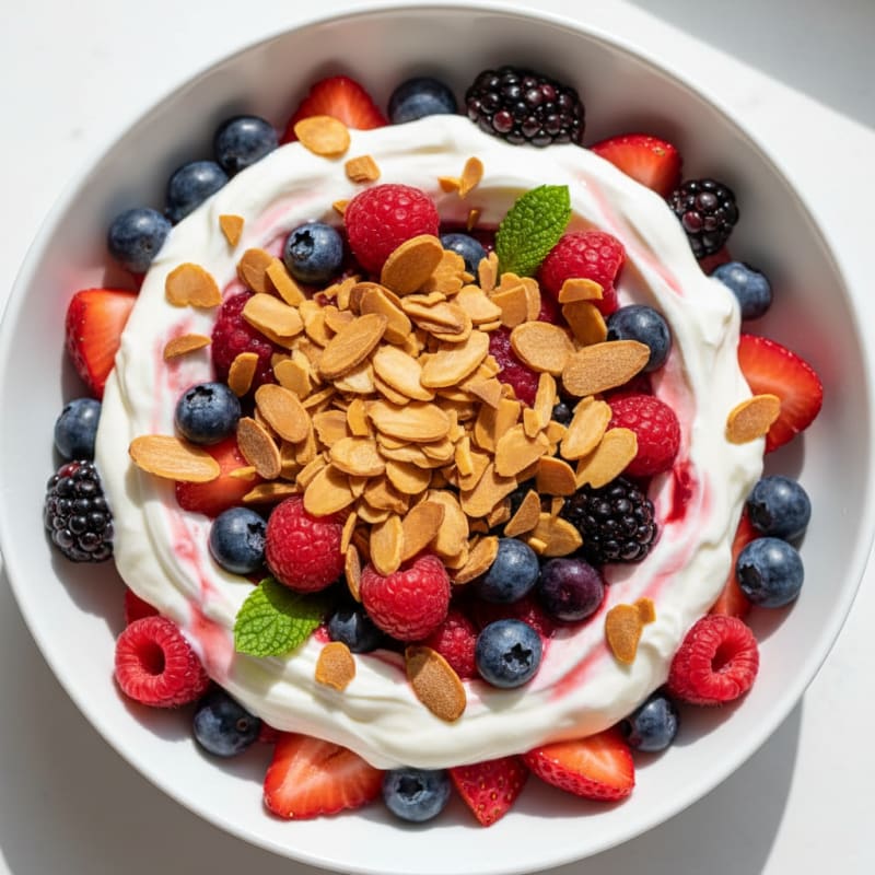 Greek Yogurt Protein Parfait with Mixed Berries and Almonds